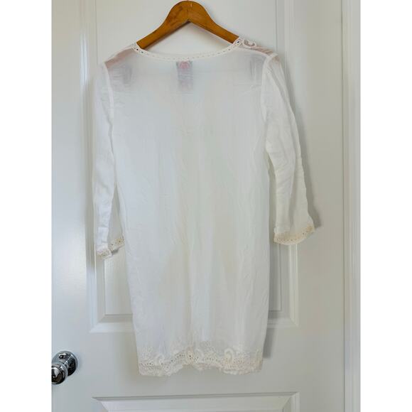 Johnny Was Embroidered Short Sleeve Eyelet Blouse White S - Picture 2 of 5
